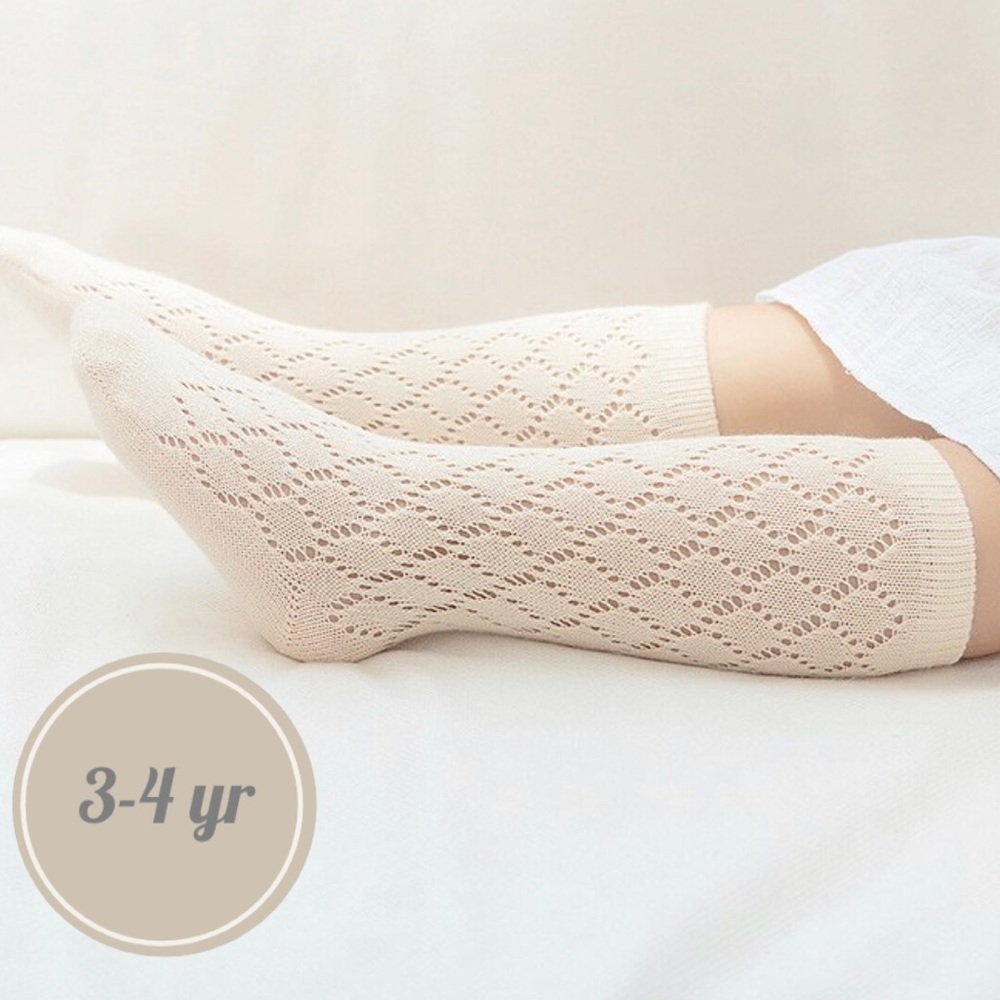 Cream lace knee high socks off white stockings